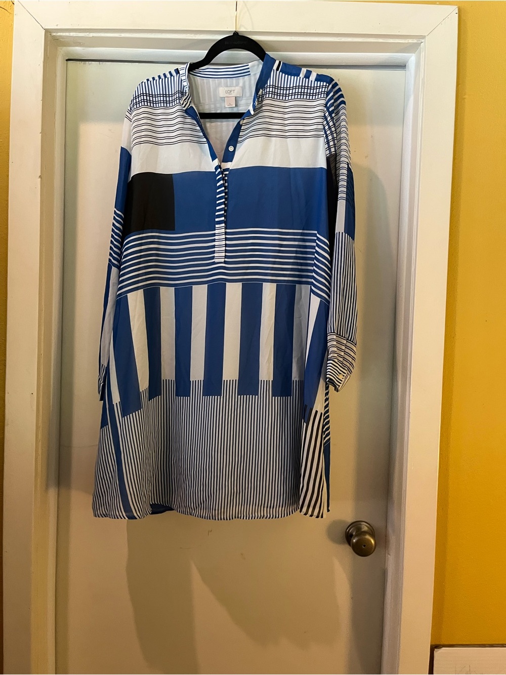 LOFT Blue and White Long Sleeve Tunic Dress